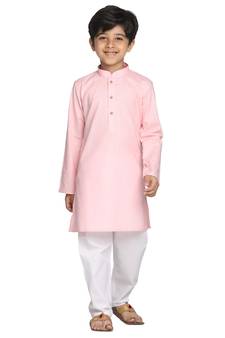 Boys' Pink And White Kurta Pyjama Set