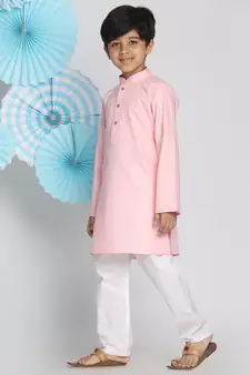  Pink And White Kurta Pyjama Set