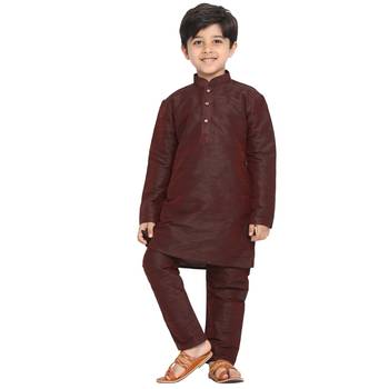 Boys Wine Cotton Silk Blend Kurta Pyjama Set 1