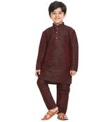 Boys Wine Cotton Silk Blend Kurta Pyjama Set