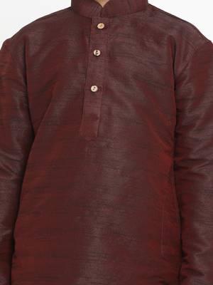 Boys Wine Cotton Silk Blend Kurta Pyjama Set 4