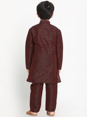 Boys Wine Cotton Silk Blend Kurta Pyjama Set 5