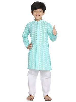  Green And White Kurta Pyjama Set 1