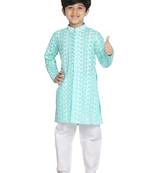  Green And White Kurta Pyjama Set