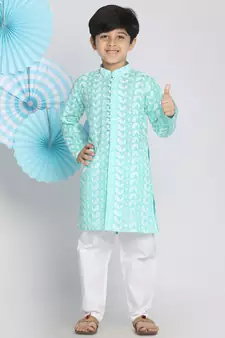  Green And White Kurta Pyjama Set