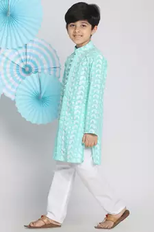  Green And White Kurta Pyjama Set
