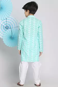  Green And White Kurta Pyjama Set