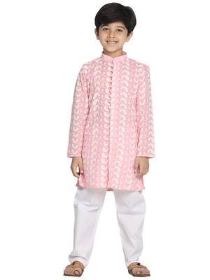  Pink And White Kurta Pyjama Set 1
