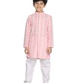  Pink And White Kurta Pyjama Set