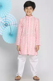  Pink And White Kurta Pyjama Set
