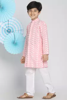  Pink And White Kurta Pyjama Set