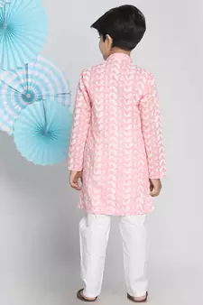  Pink And White Kurta Pyjama Set