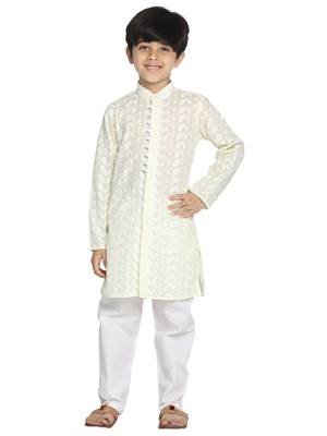  Yellow And White Kurta Pyjama Set 1