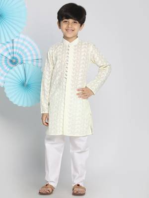  Yellow And White Kurta Pyjama Set 2