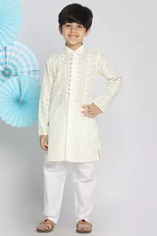  Yellow And White Kurta Pyjama Set