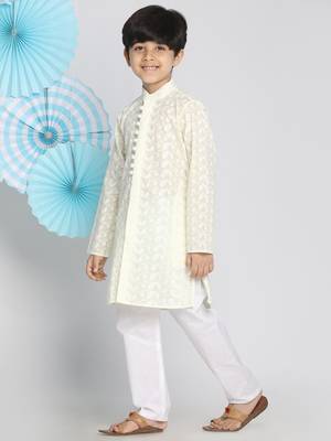  Yellow And White Kurta Pyjama Set 3