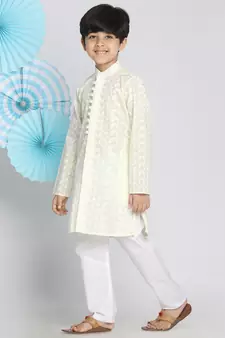  Yellow And White Kurta Pyjama Set