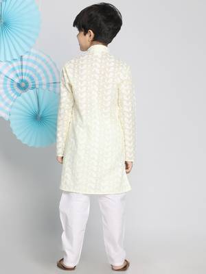  Yellow And White Kurta Pyjama Set 4