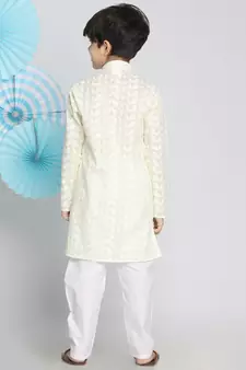  Yellow And White Kurta Pyjama Set