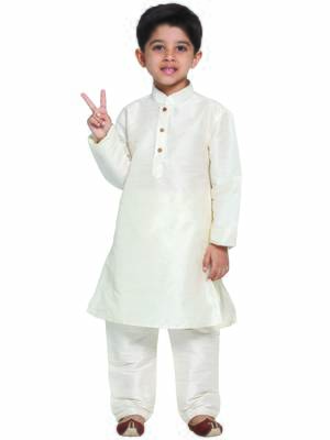 Boys Cream Silk Blend Kurta Pyjama Set 1