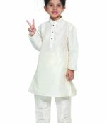 Boys Cream Silk Blend Kurta Pyjama Set