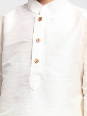 Boys Cream Silk Blend Kurta Pyjama Set 4