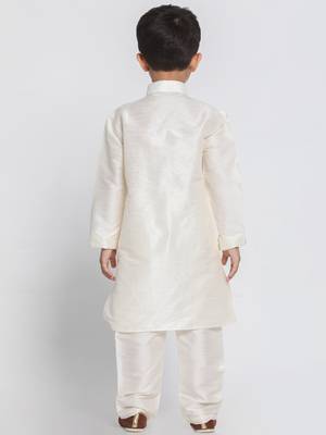 Boys Cream Silk Blend Kurta Pyjama Set 5