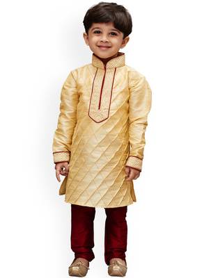 Boys Maroon Silk Blend Kurta Pyjama Set 2