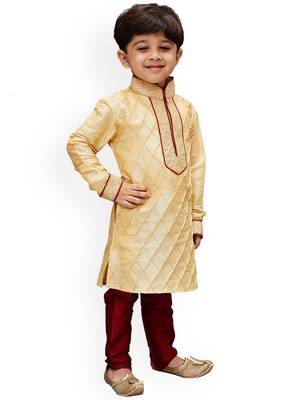 Boys Maroon Silk Blend Kurta Pyjama Set 3