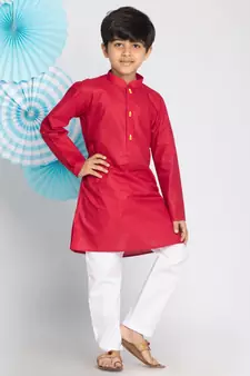  Maroon And White Kurta Pyjama Set