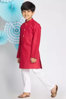  Maroon And White Kurta Pyjama Set
