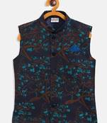 Boys' Turquoise And Black Nehru Jacket