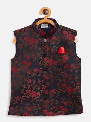 Boys' Maroon And Black Nehru Jacket 1