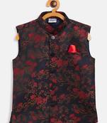 Boys' Maroon And Black Nehru Jacket