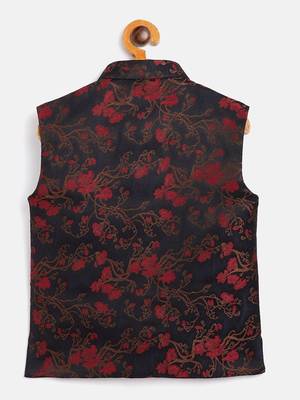 Boys' Maroon And Black Nehru Jacket 2