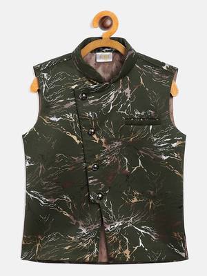 Green Cotton Blend Nehru Jacket 1