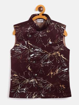  Maroon Cotton Blend Nehru Jacket 1