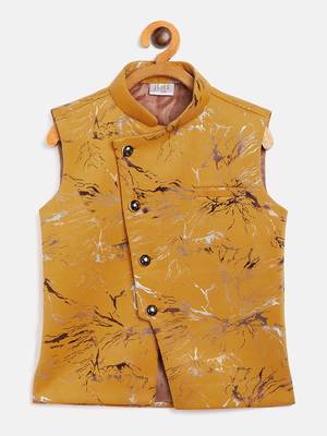 Yellow printed blended cotton boys-nehru-jacket 1