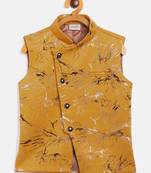 Yellow printed blended cotton boys-nehru-jacket
