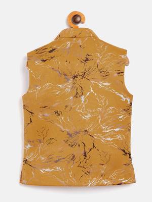 Yellow printed blended cotton boys-nehru-jacket 2