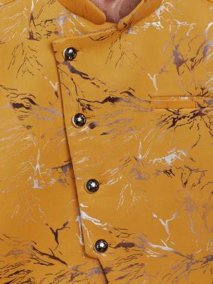 Yellow printed blended cotton boys-nehru-jacket 3