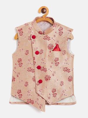 Maroon woven silk blend boys-nehru-jacket 1