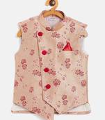 Maroon woven silk blend boys-nehru-jacket