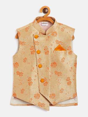 Orange woven silk blend boys-nehru-jacket 1