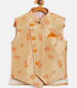Orange woven silk blend boys-nehru-jacket