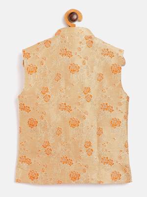 Orange woven silk blend boys-nehru-jacket 2