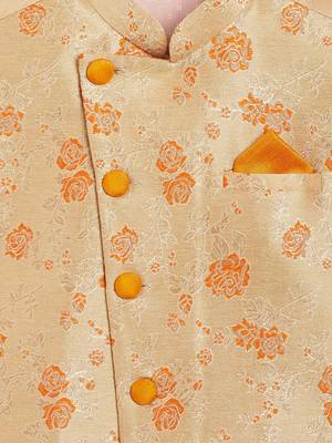 Orange woven silk blend boys-nehru-jacket 3