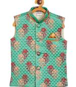  Green Silk Blend Nehru Jacket