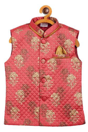 Boys Pink Silk Blend Nehru Jacket