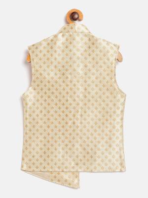 Beige woven silk blend boys-nehru-jacket 2
